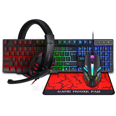 Teclado Mouse Auticular Gamer con Pad Para Pc, Ps4, Retroiluminado T-Wolf TF800 Español